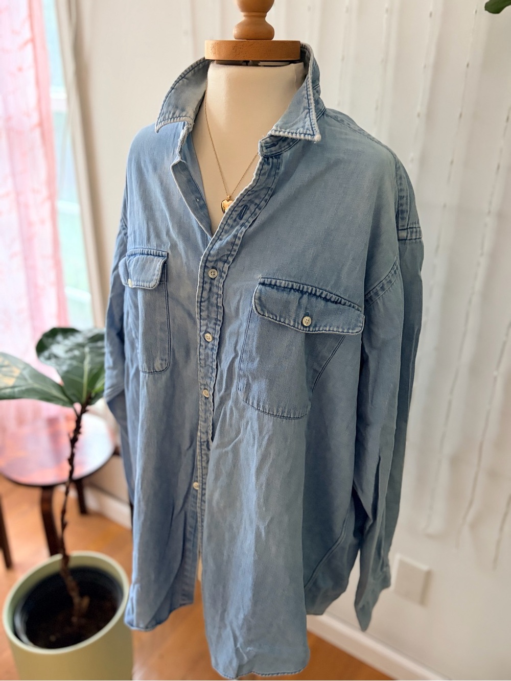 Vintage Ralph Lauren XL Blue Cotton Button Down | Oversized Womens Gorpcore